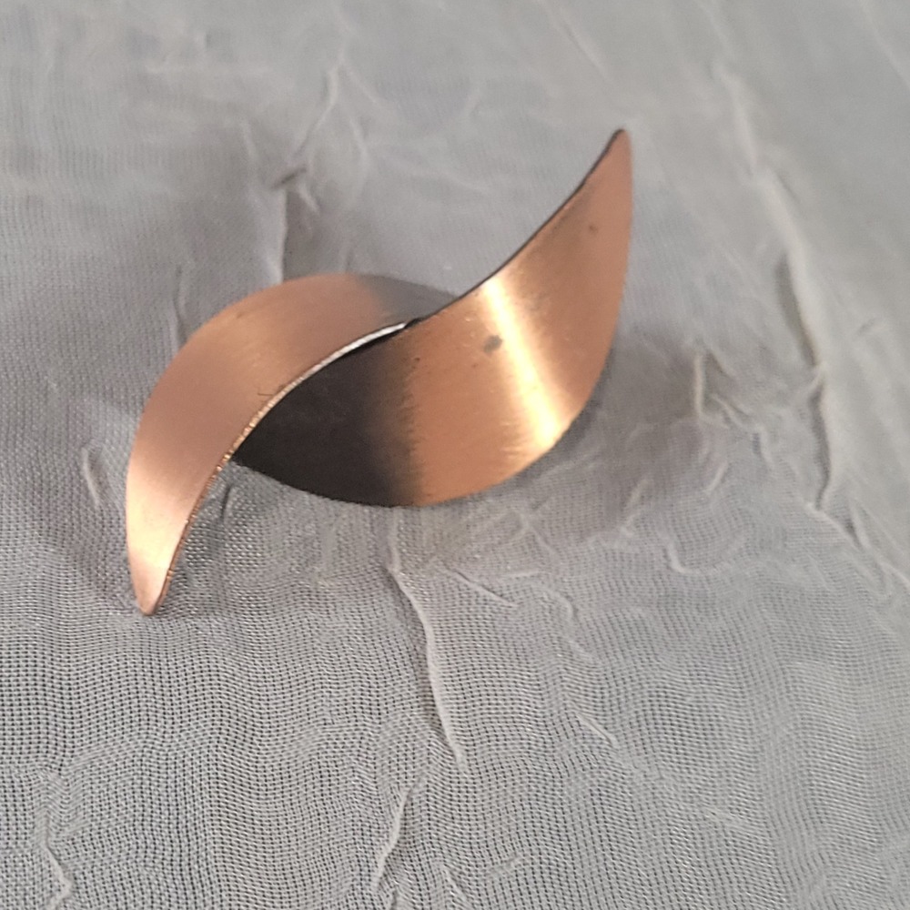 Solid Copper Brooch Pin Abstract Twisted Leaf Modernist Vintage Jewlery